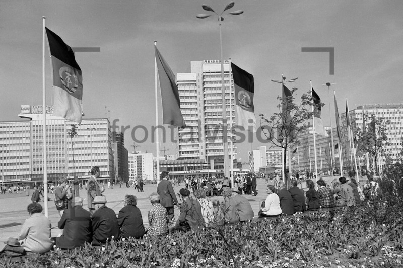 GDR flags on Berlin Alexanderplatz: Historical image 