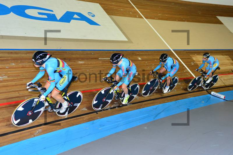 Team Belgium: UEC Track Cycling European Championships, Netherlands 2013, Apeldoorn, Team Pursuit, Qualifying Ã Finals, Women. 