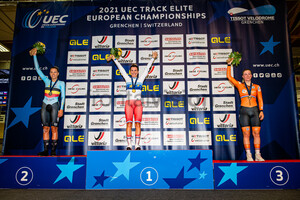 BOSSUYT Shari, KHATUNTSEVA Gulnaz, UNEKEN Lonneke: UEC Track Cycling European Championships – Grenchen 2021