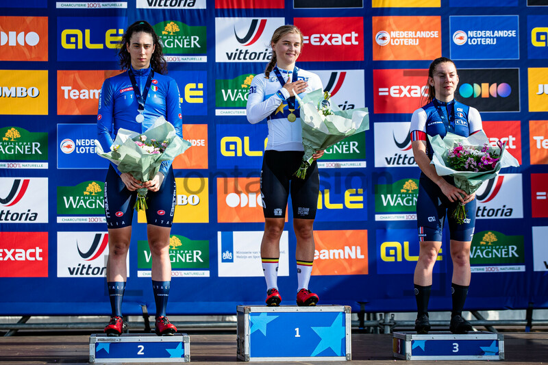 VENTURELLI Federica, MOORS Fleur, TABU Léane: UEC Road Cycling European Championships - Drenthe 2023 