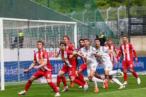 Nils Kaiser, Sandro Plechaty, Felix Götze Rot-Weiss Essen vs. FC Ingolstadt 04 Spielfotos 28.04.2024