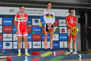 Mads Pedersen, Mathieu Van Der Poel, Iltjan Nika: UCI Road World Championships, Toscana 2013, Firenze, Road Race Junior Men