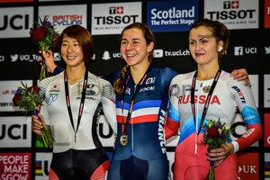 UWANO Minami, DELZENNE Elise, ROMANYUTA Evgeniya: Track Cycling World Cup - Glasgow 2016