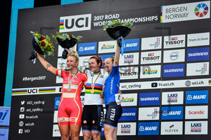 JORGENSEN Emma Cecilie Norsgaard, PIRRONE Elena, PATERNOSTER Letizia: UCI Road Cycling World Championships 2017 – RR Junior Women