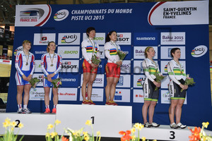 SHMELEVA Daria, VOINOVA Anastasiia, GONG Jinjie, ZHONG Tianshi, MEARES Anna, MCCULLOCH Kaarle: UCI Track Cycling World Championships 2015