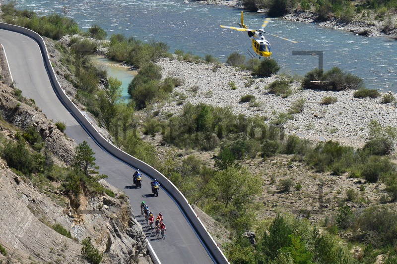 Leader Group With Helicopter: Vuelta a Espana, 16. Stage, From Graus To Sallent De Gallego Ã Aramon Formigal 