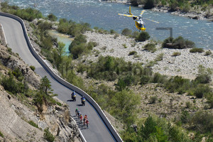 Leader Group With Helicopter: Vuelta a Espana, 16. Stage, From Graus To Sallent De Gallego Ã&#144; Aramon Formigal