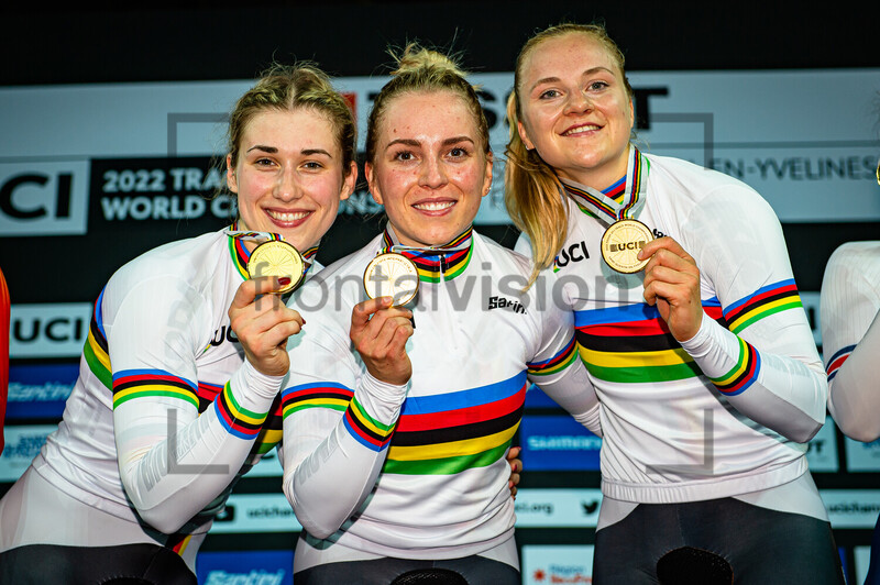 Pauline Grabosch, Emma Hinze and Lea Sophie Friedrich. UCI Track Cycling World Championships – 2022